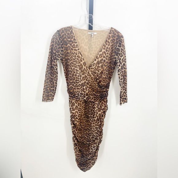 GANNI Leopard Ruched Mesh Dress 36 - Picture 6 of 8